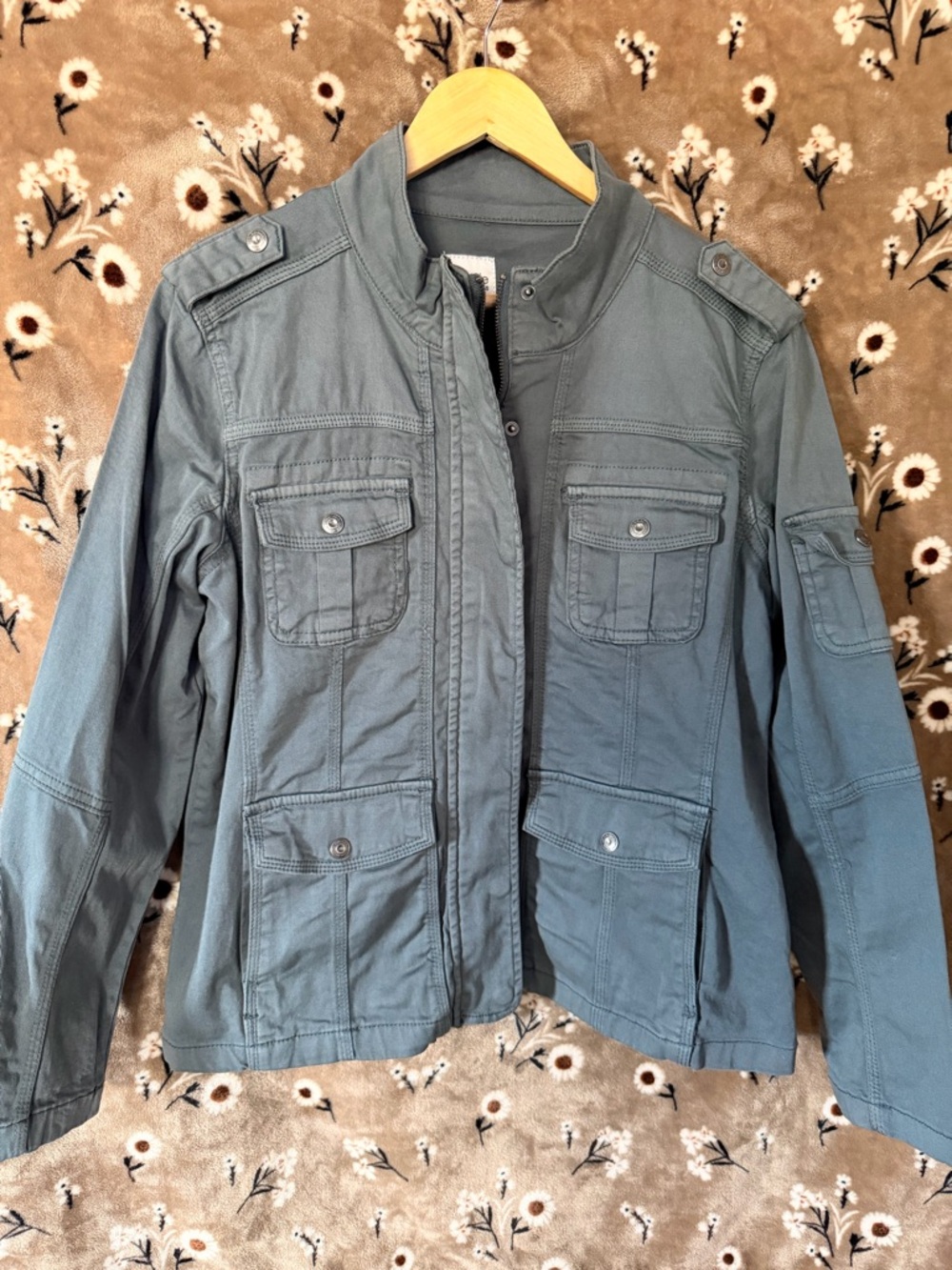 Kensie Military-Style Utility Jacket in Slate Blue